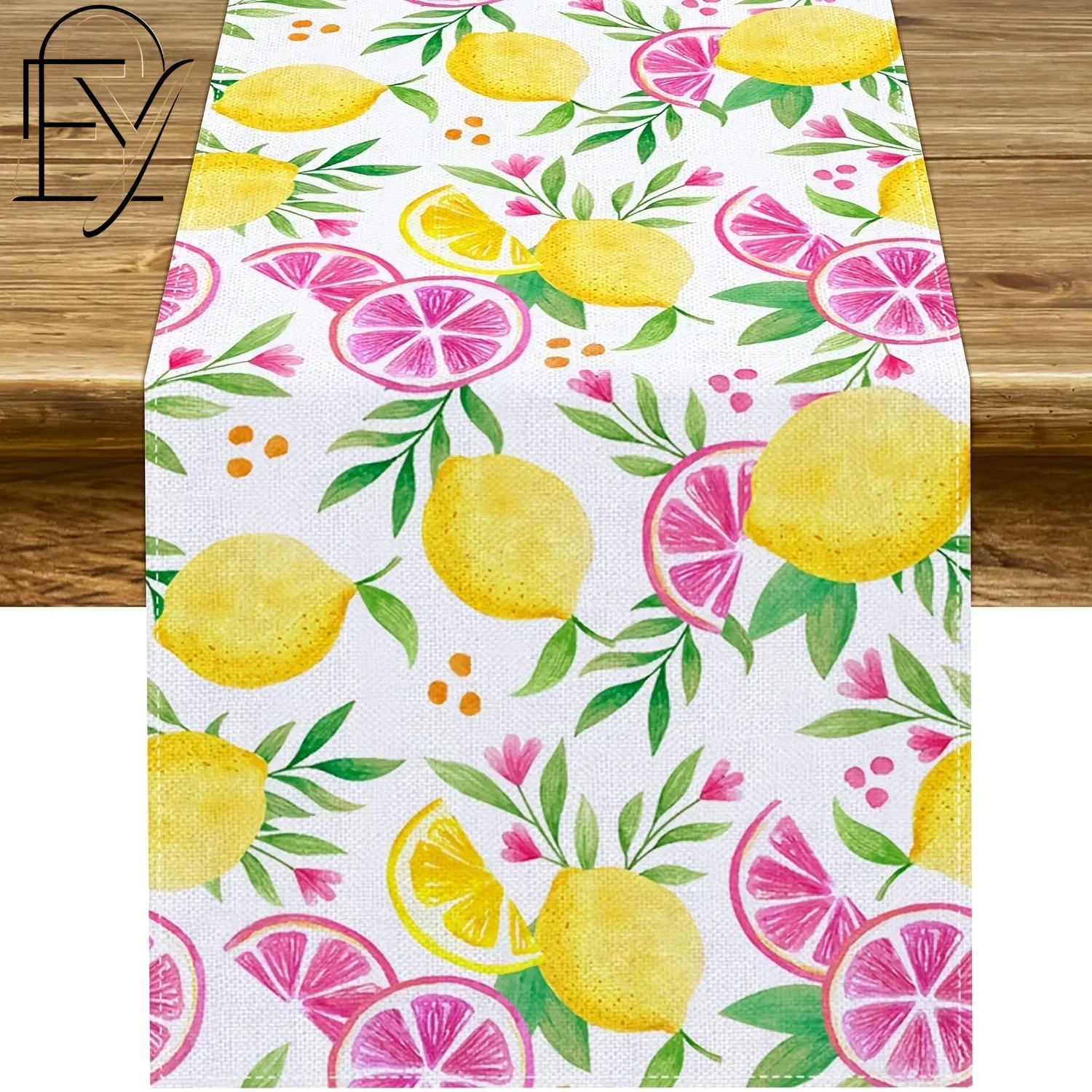 Lemon Table Runner Citric Fruit Pink Grapefruit Linen Tablecloth Summer Farmhouse Kitchen Dining Room Party Table Scarf Decor