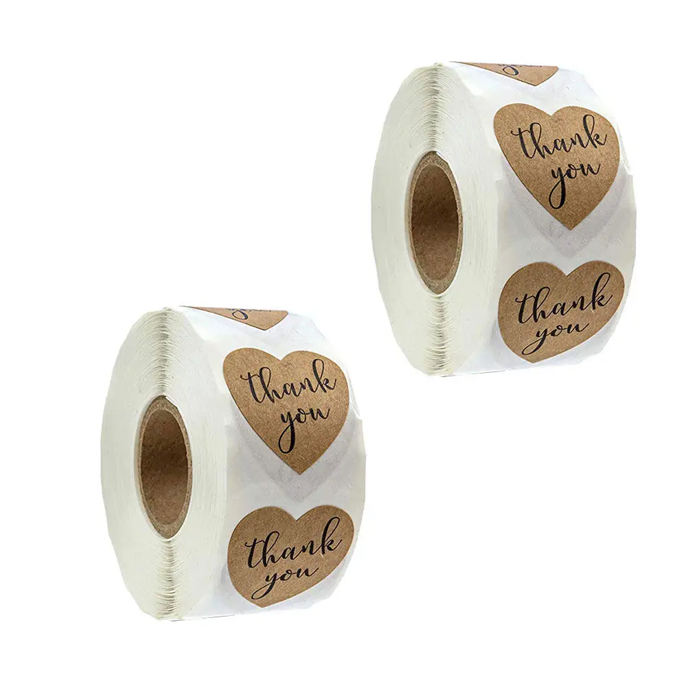 1000Pcs Roll Heart Shape Thank You Labels Self Adhesive Stickers Candy Bag Sealing Decorative Sticker Roll Packaging Treat Bag