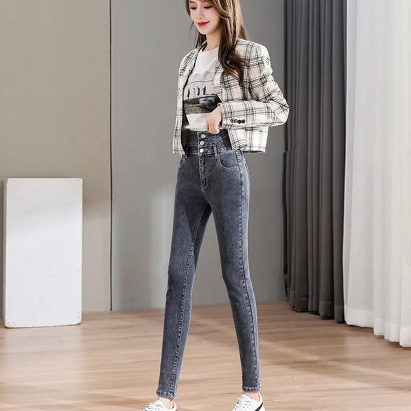 

Fashion Women High-Waist Stretchy Slim Hip-Lift Jeans Cropped Pants Office Lady Denim Trousers Girl Student Party Clothes Gift