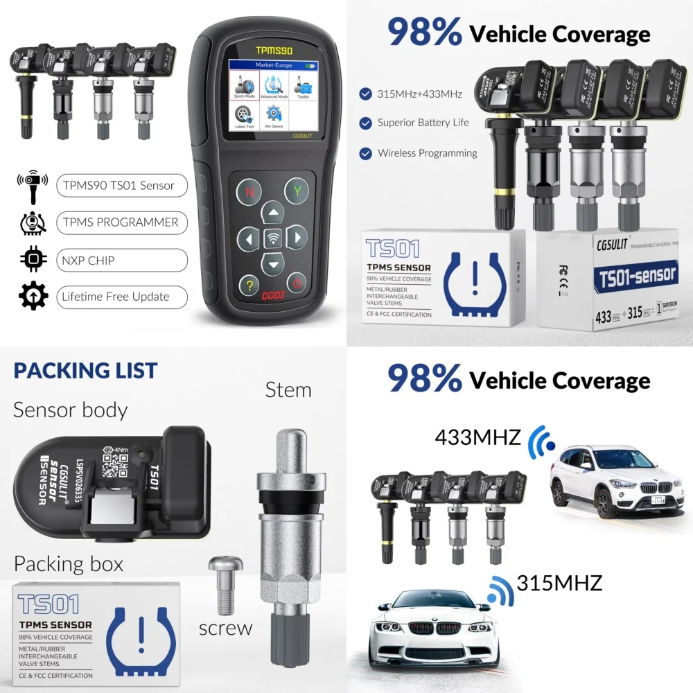 TPMS Programmer Tool for CGSULIT TS01 315MHz Universal Tire Pressure Sensor Programming Auto Vehicle