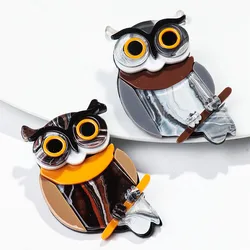 New Lovely Acrylic Grey Owl Brooches for Women Cartoon Resin Animal Bird Badge Brooch Lapel Pins Clothing Accessories Gifts