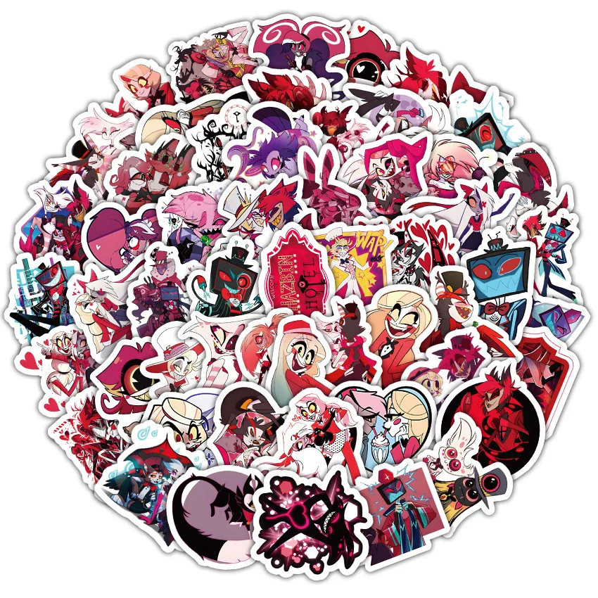 10/60 قطعة فندق Hazbin الرسوم المتحركة الكرتون ملصقات مقاومة للماء الديكور دفتر المحمول الغيتار حقيبة كوب ماء الكتابة على الجدران اللعب