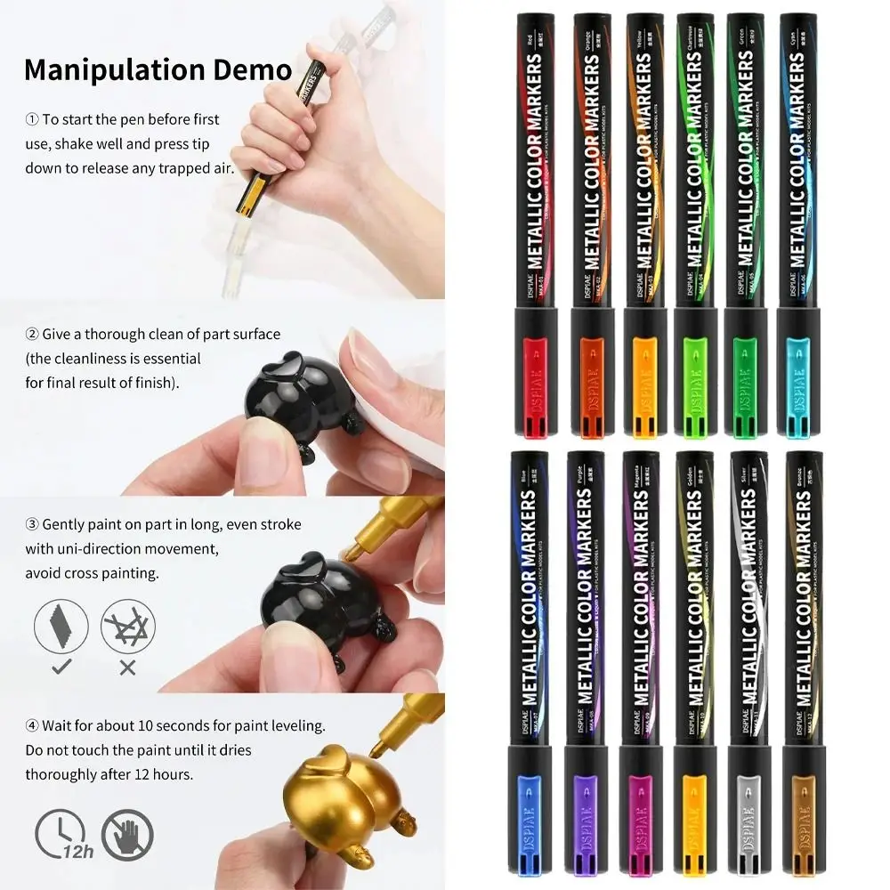 

Маркеры для металлической краски «сделай сам», хобби, модель на водной основе, инструмент для рисования, двойные кончики, мягкая головка, металлические блестящие маркеры, художественные ремесла