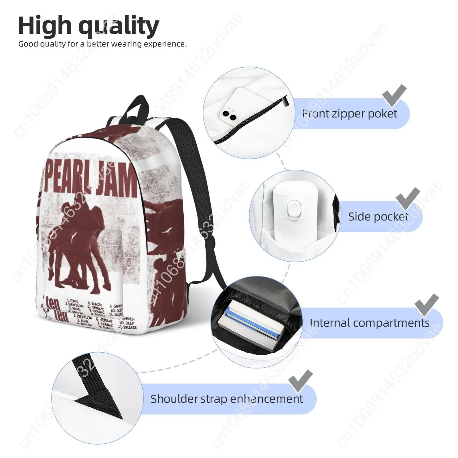 Pearl Jam Rock Band Even Flow Custom Canvas Lightweight Backpack Fashion Durable Student Men Women Business Daypack