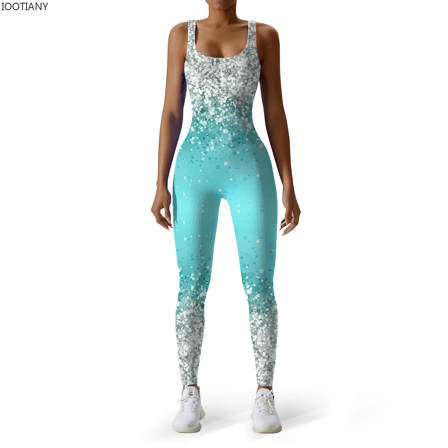 New 3D Digital Printing Multi-coloured Jumpsuit Ladies Long Sleeveless Tight Bodysuit Leisure High Elastic Performance Outfit