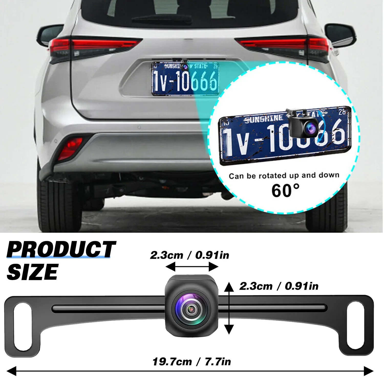 Universal Rear View Camera License Plate Backup Camera Bracket-Mounted, Reverse Night Vision Parking Assistance Camera for Car