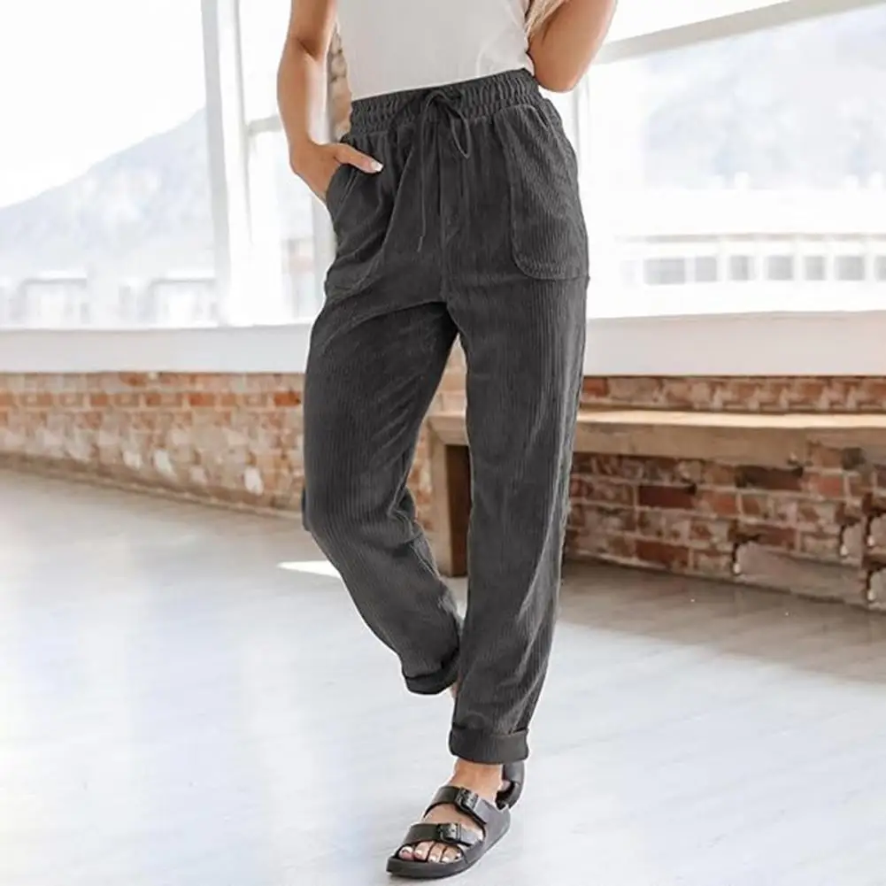 Pantaloni di velluto a coste con tasche Pantaloni di velluto a coste da donna alla moda con coulisse a vita alta Elastico in vita Gamba dritta Lavoro casual