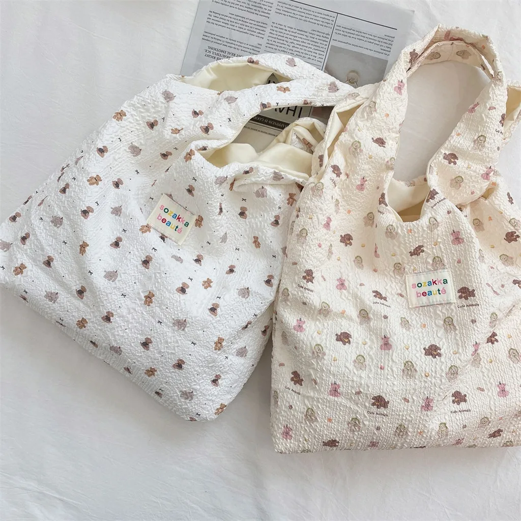 Cartoon Embossed Shoulder Tote Bag Comfortable Embossed Fabric Tote Bag Casual Underarm Vest Bag Cute For Student Users Short