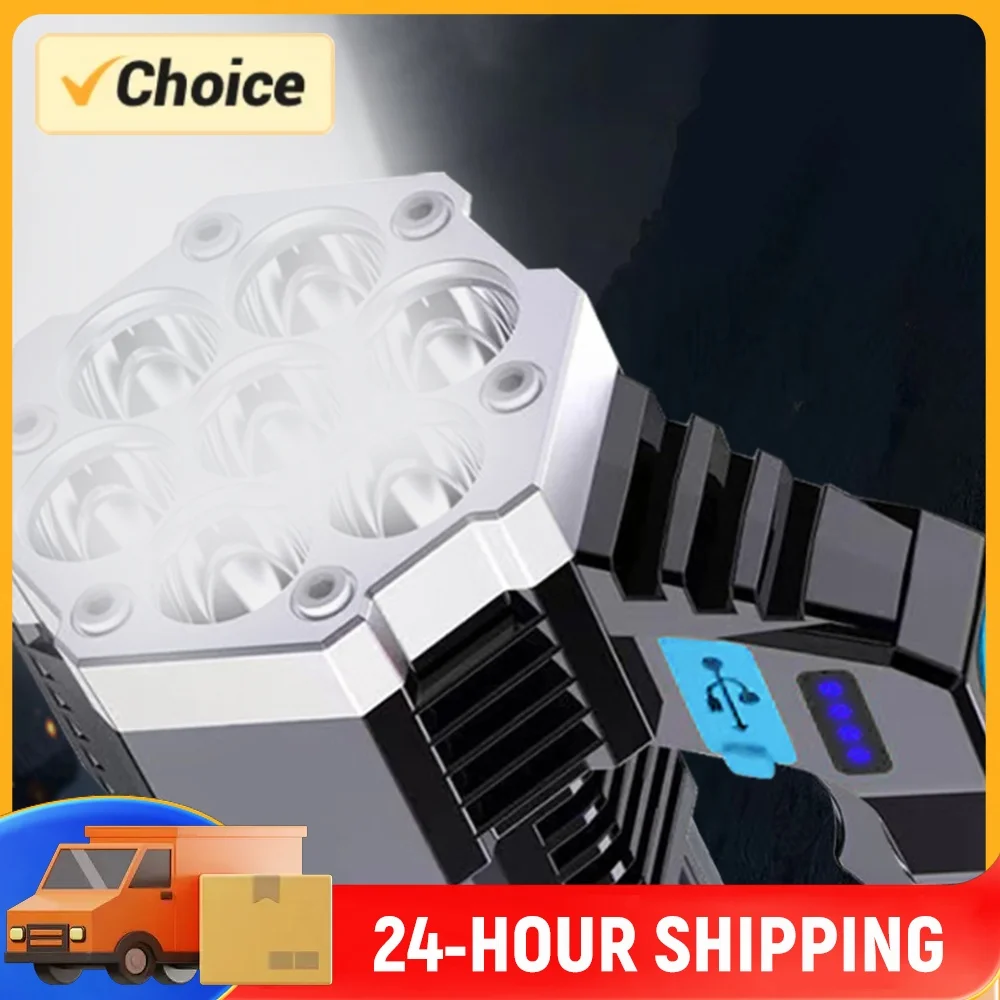 Powerful Handheld Flashlight IPX 4 Waterproof Flashlight 4 Light Mode USB Charging Camping Torch for Emergency Job Site Lighting