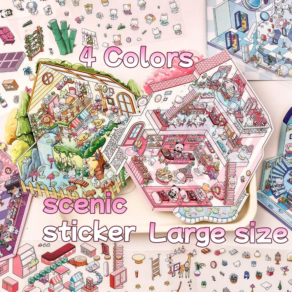 Kawaii 3D Landscaping Stickers Cartoon Miniature Scene Visual Stacking Three-dimensional Stickers Gift for Children