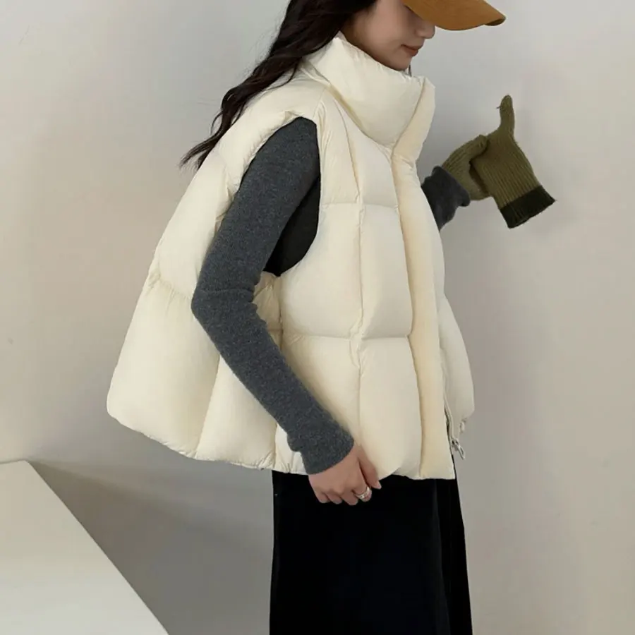 

Women Winter Stand Collar Vest Coat White Duck Down Loose Style Light Down Jacket Vest Chaleco Mujer Gilet Tops Women Clothes