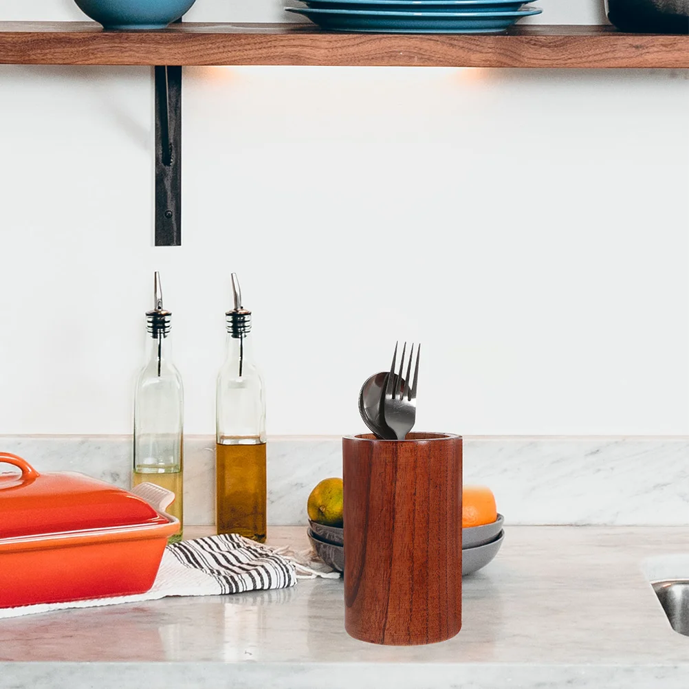 

2Pcs Solid Wood Chopstick Holder Stylish Wooden Kitchen Organizer for Cutlery Spoons Forks Countertop Storage Canister