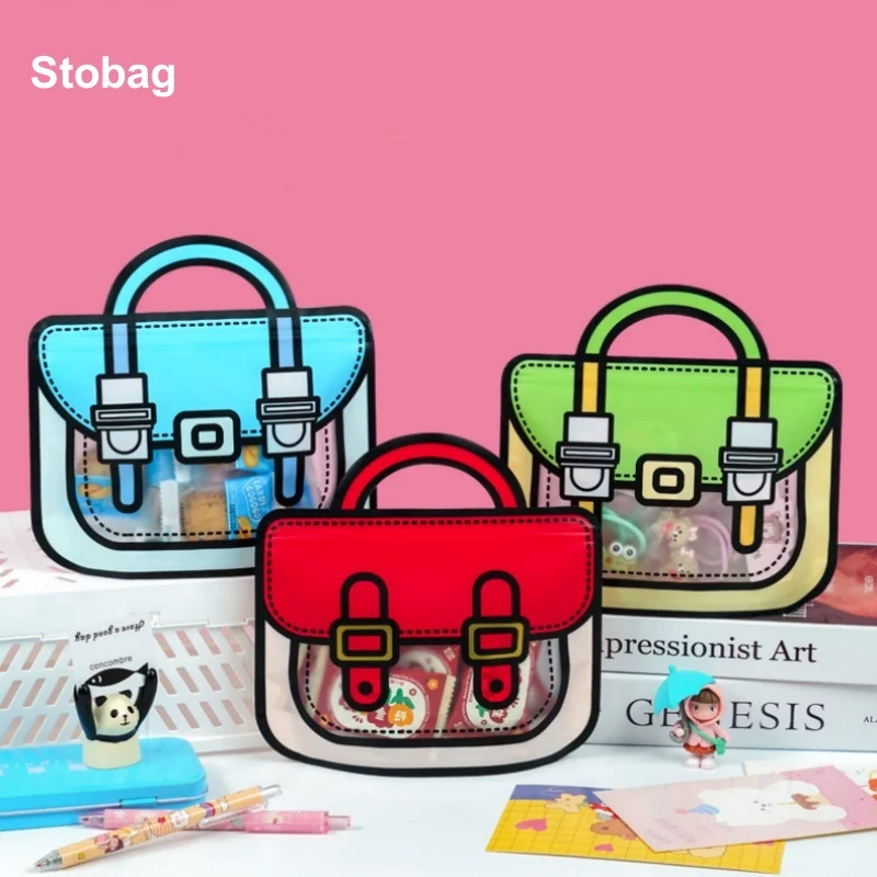 

StoBag 10pcs Candy Packaging Ziplock Bags Cute Snack Chocolate Tote Handle with Window Kids Cartoon Plastic Sealed Food Storage