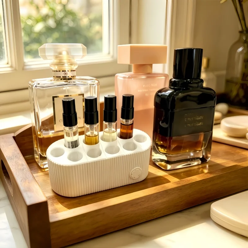 1pc Perfume Sample Bottle Rack, Desktop Sample Bottle Display and Storage Rack, 10-Compartment Travel Spray Bottle Storage Box