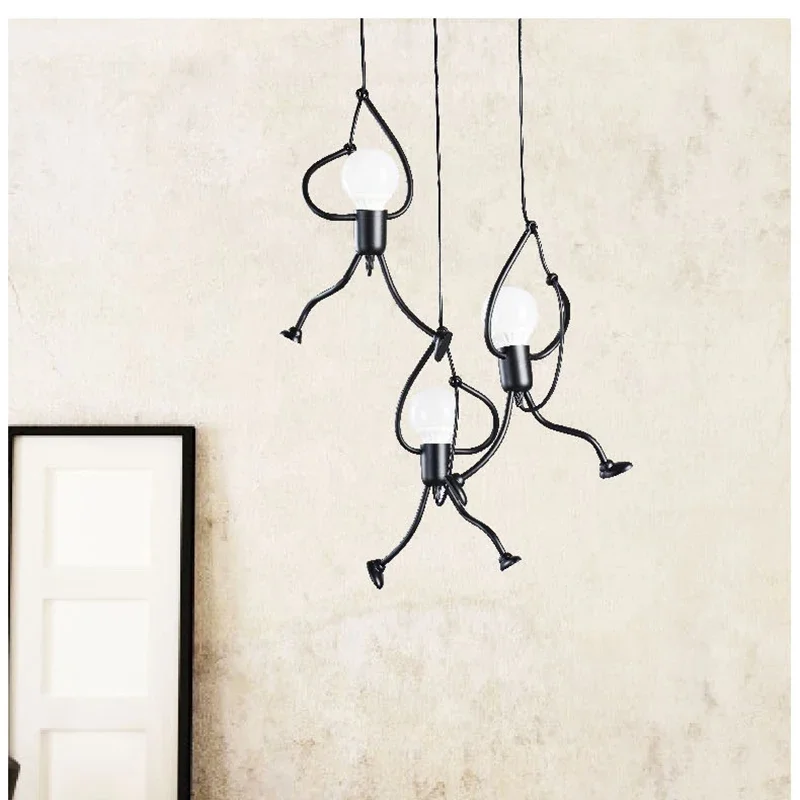 Nordic Creative Doll pendant light wrought iron small man lustre home decoration salon luminaria livingroom indoor ceiling lamp
