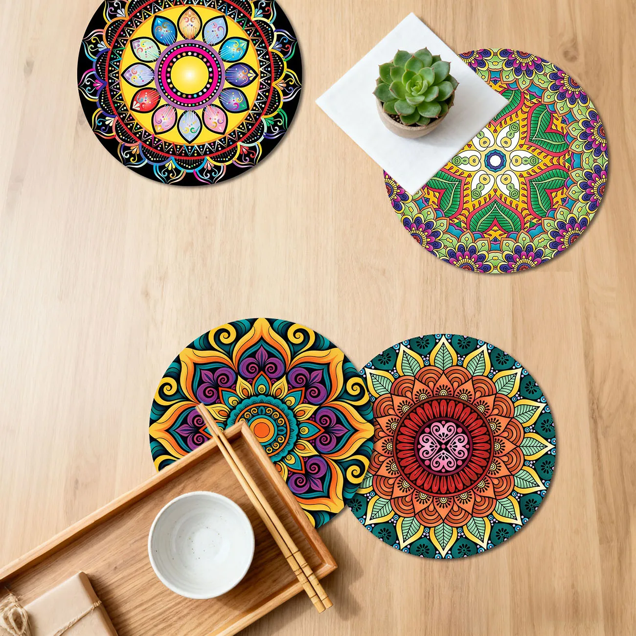 4-Piece Set - Wooden Placemat, Anti Slip and Heat-Resistant, Desktop Protection, Dining Table Decoration, Restaurant Gift