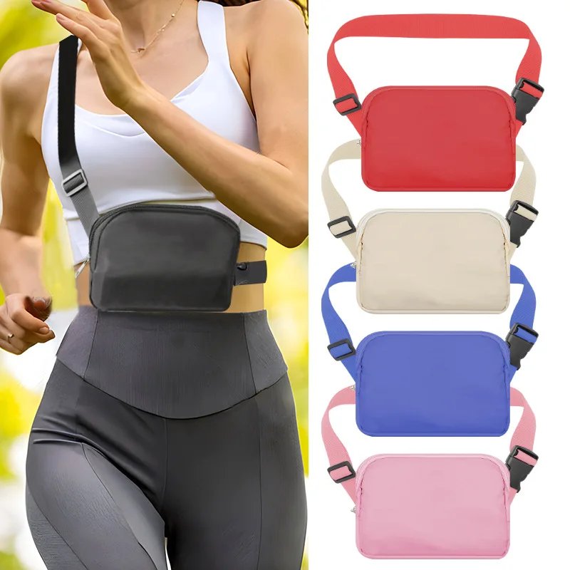 Nylon impermeável Fanny Pack para mulheres, Bolsa Crossbody simples, Monocromática, Compacta, Portátil, Ao ar livre, Caminhada, Correndo, Zíper, Moda