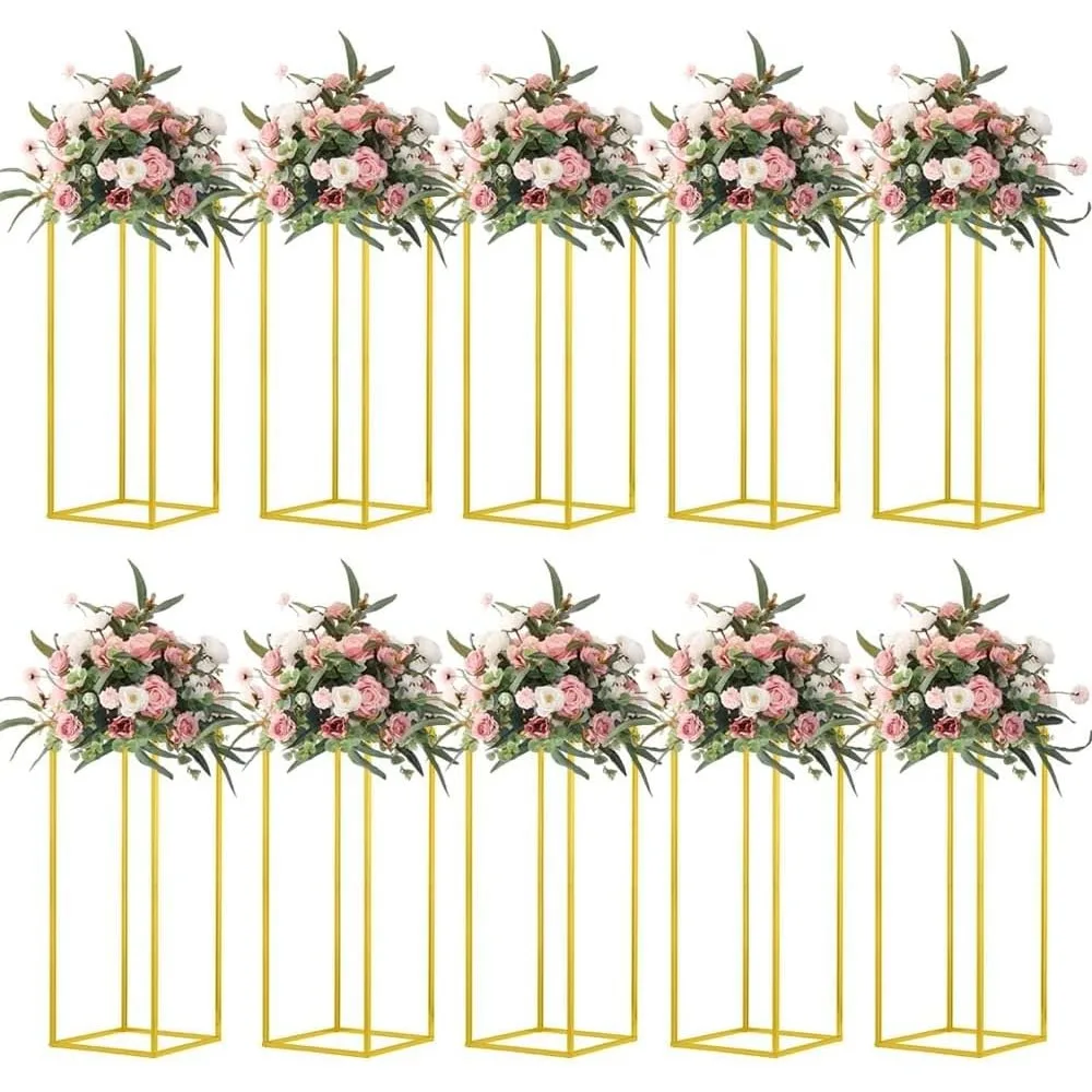 

23.6inch 10 pcs Column Vases Gold Centerpieces for Table Metal Flower Stand Gold Wedding Centerpieces for Tables Party