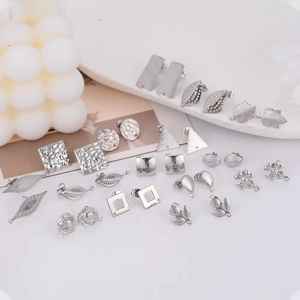 10 Stück/Set, Edelstahl, Rosenblüten- und Blatt-Ohrring-Stecker, vergoldet, für die Herstellung von Schmuck, Bastelzubehör. – Detail 7
