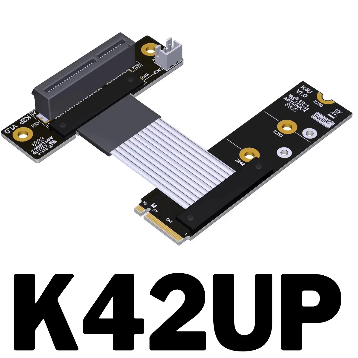 Imagem -02 - Adt-link Novo Pcie 4.0 M.2 Nvme para x4 Riser Cabo Extensão da Placa Gráfica M.2 Nvme Chave m Adaptador Pcie 4x Turn 90 Ângulo de Velocidade Total