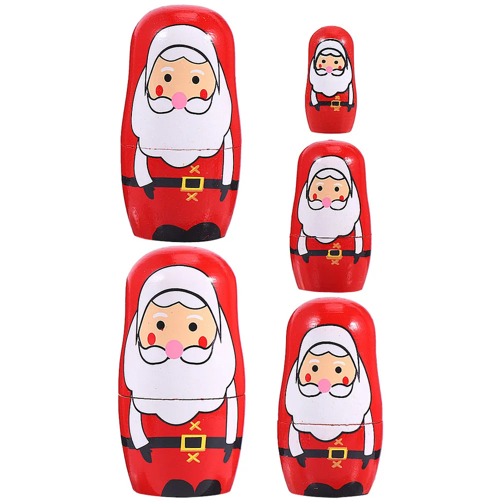 

1 set 1 Set 5-Layer Wooden Christmas Santa Nesting Cartoon Russian For Kids Xmas Present Festival Party Decor Home Ornaments