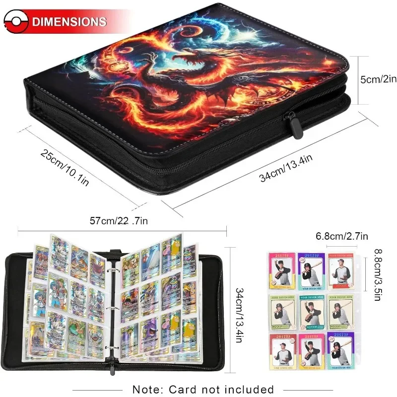 4-Pockets Trading Card Binder Collector Zipper Album with 50 Removable Sleeves,Portable Waterproof Card Holder