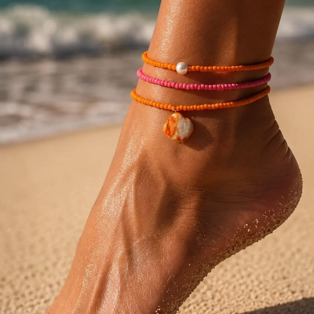 Boho Multilayer Beads Chain Shell Pendat Bracelet Charm Anklet Sandals Barefoot Beach Foot Bridal Valentine's Jewelry J45