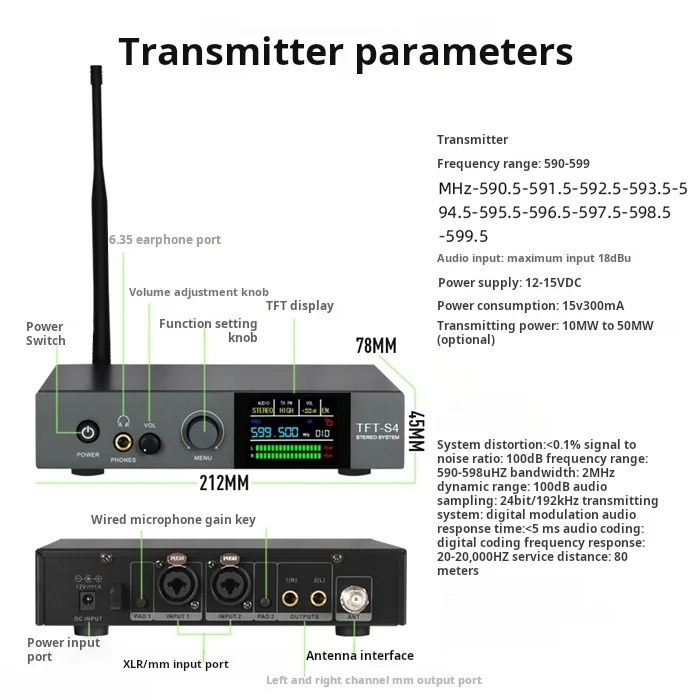 590-599 MHz Stereo IEM UHF Stage DJ Wireless In Ear Monitor System Überwachung mit In-Ear-Kopfhörer Wireless für Stage Studio Sound