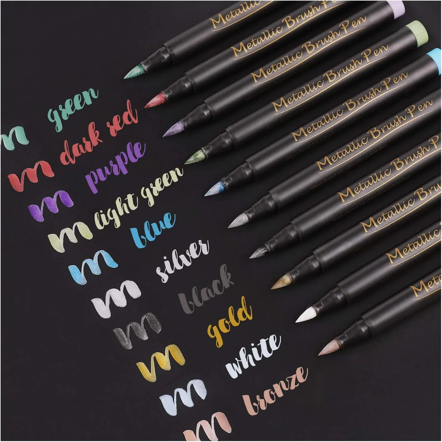 

Metallic Brush Marker Pens - 10 Vibrant Colors for Calligraphy, Black Paper, Rock Painting, Card Making, and More