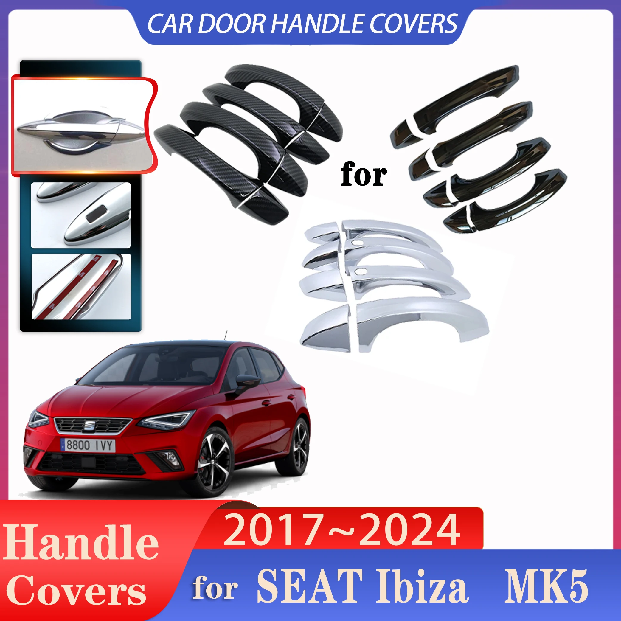 For SEAT Ibiza Accessories 2017~2024 MK5 Car Door Handle Cover Exterior Scratch Protective Decor Rustproof Cover Car Accessories