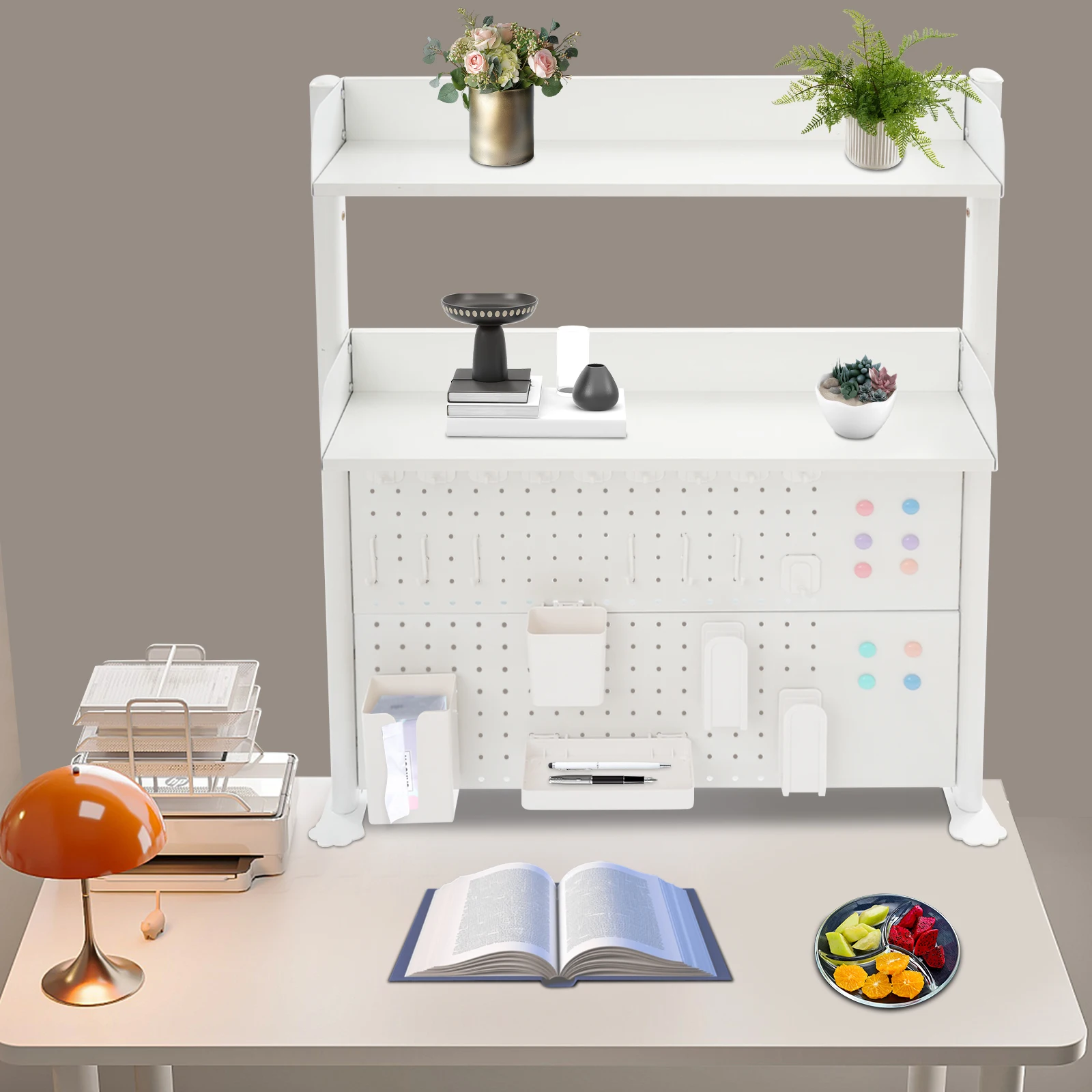 

Pegboard Organizer Shelf White 80*12.5*95cm Clamp On Desk Organizer Shelf Display Shelf for Plants, Photos, Books, Decorations
