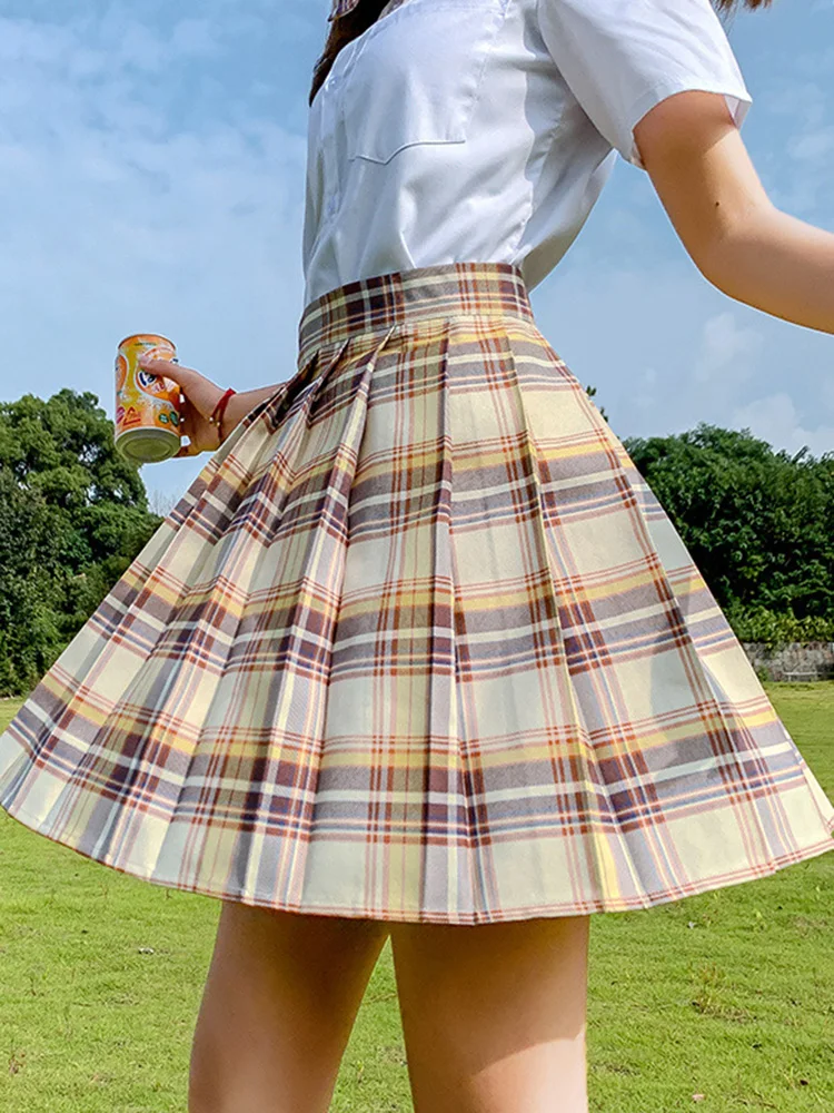 

High Waist Fashion Girls Dance Mini Skirt Cute A Line Harajuku Sexy Plaid Printing Women Short Pleated Skirts Summer