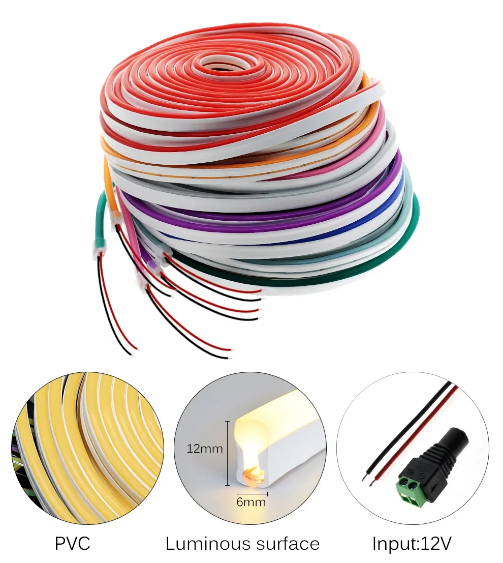 LED Flexible Silicone Neon Light Strip Set 2835 Low Voltage 12V 6*12 Shape Embedded Linear Flexible Light Strip