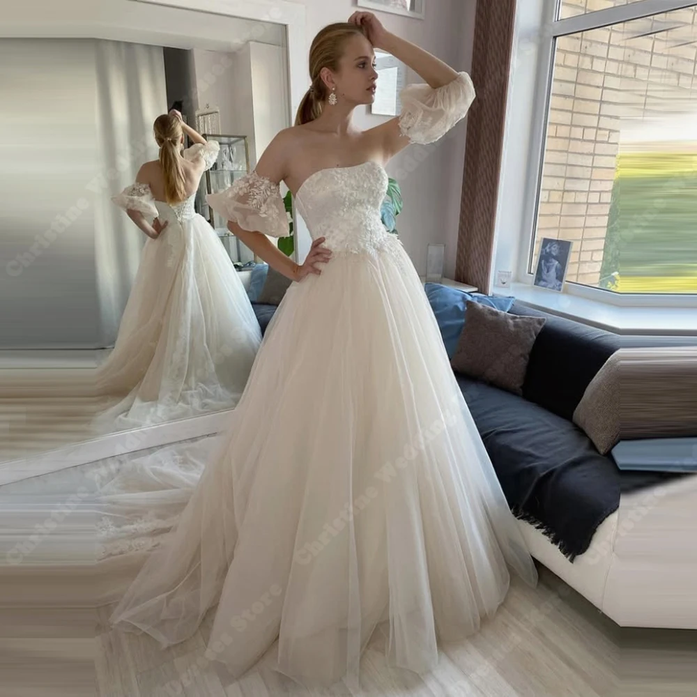 فساتين زفاف بياقة على شكل قلب أنيقة لامعة على شكل حرف a زي العرائس الأميرة مأدبة فيستدو دي نوفيا مخصصة 2025