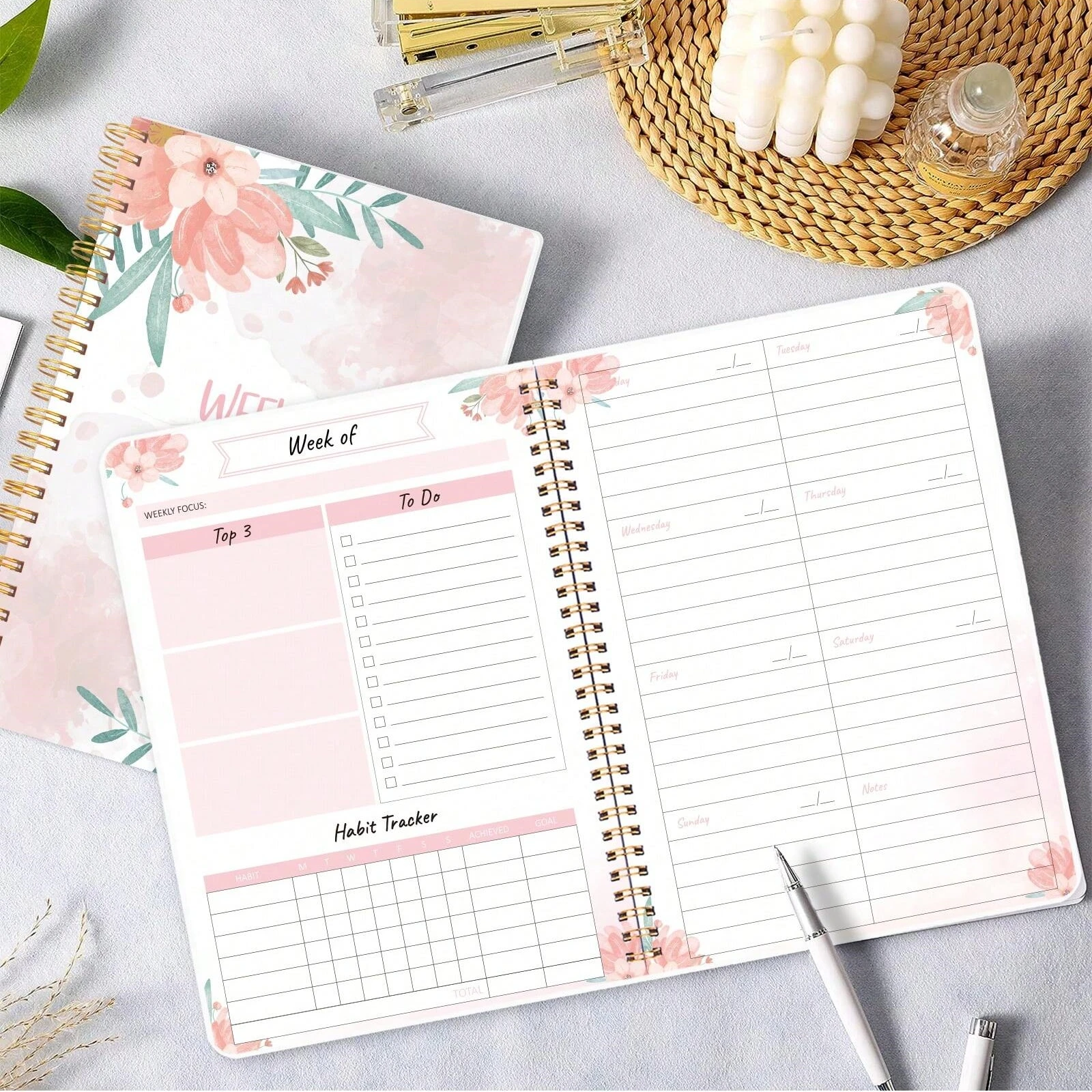 A5 Weekly Planner, Undated Organizer with Weekly Focus, To-Do List, Habit Tracker, Perfect for Work, School, and Productivity