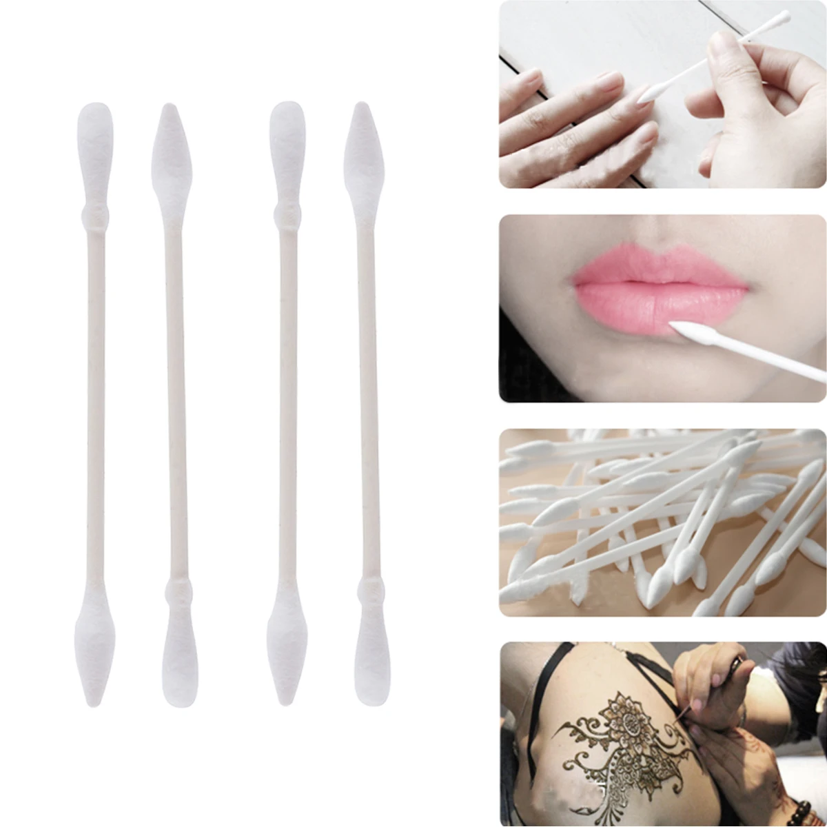 

200Pcs Double Tip Cotton Swabs Multifunction Makeup Applicator Natural Cotton Round Tapered Ends for Eye Shadow Eyeliner Lip