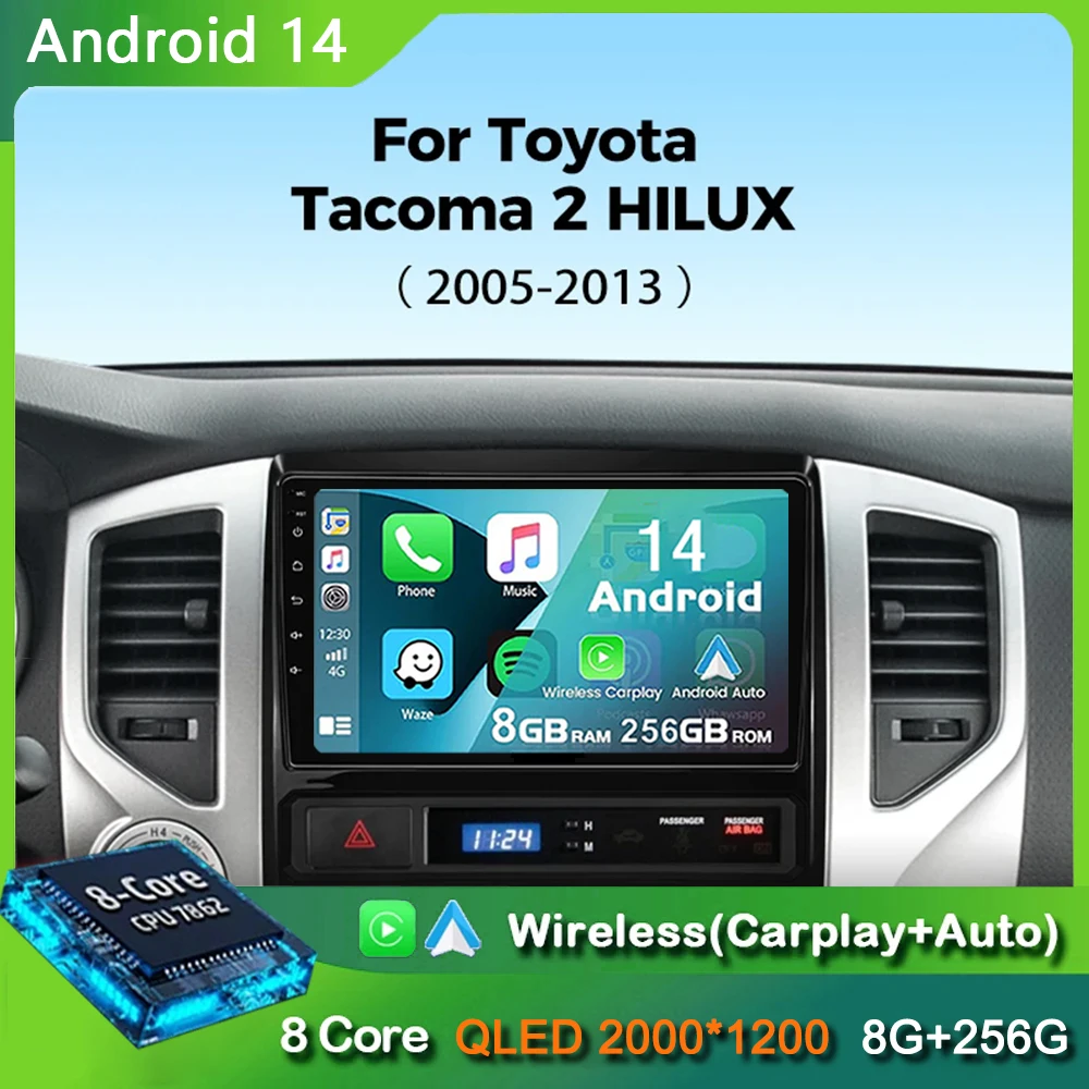 

Автомобильный радиоприемник Carplay Android 14 для Toyota Tacoma 2 N200 Hilux 2005-2013, навигация, мультимедийный GPS-плеер, стерео, Wi-Fi + 4G