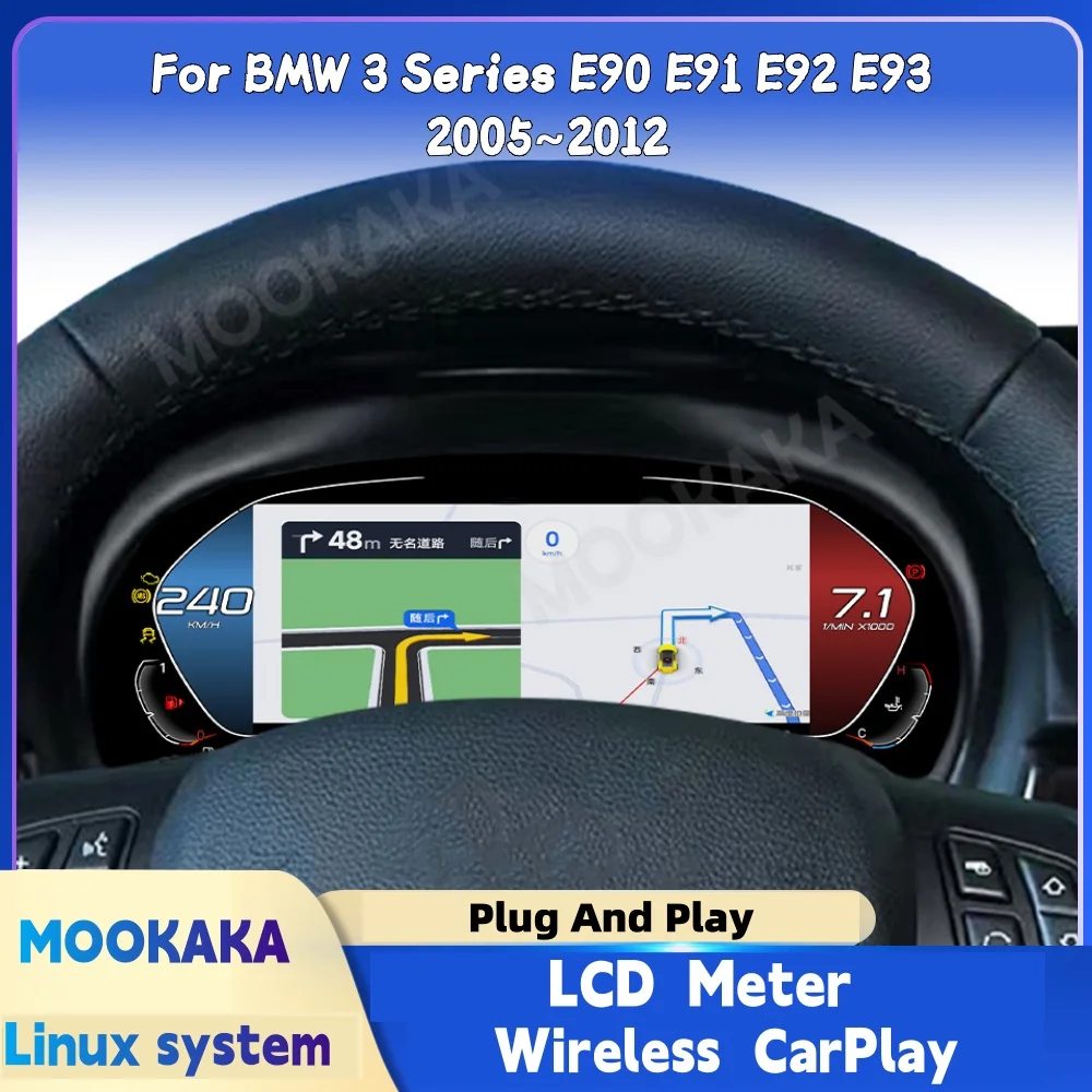 M Sport Carplay For BMW 3 Series E90 E91 E92 E93 2005~2012 Car Digital Cluster Virtual Cockpit  Dashboard Speed Meter Screen