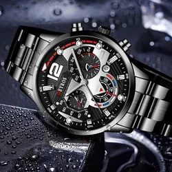 New Geneva Leisure Business Men's Watch Fashion Three Eyes Military Quartz Watch Stainless Steel Waterproof Gentleman Wristwatch