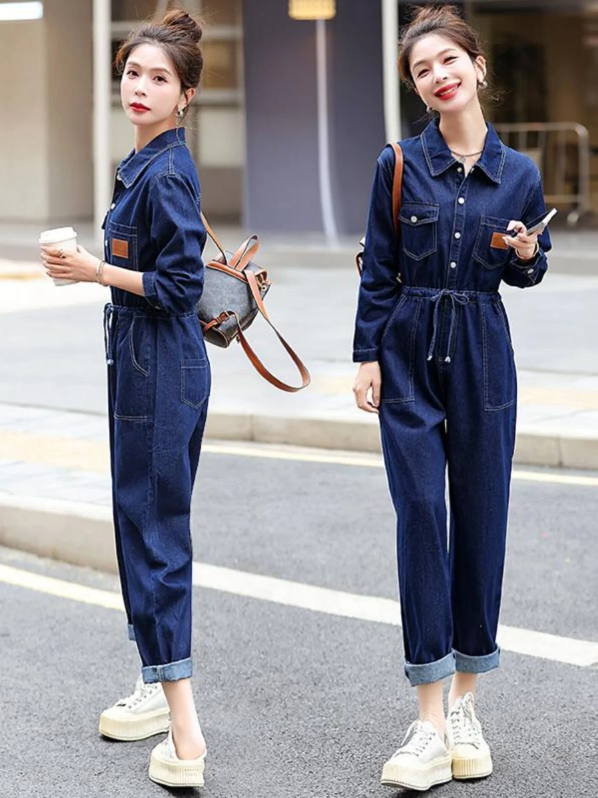 

Модные джинсовые комбинезоны, женские весенне-осенние новые молодежные уличные комбинезоны, рабочая одежда, брюки с высокой талией, смесь хлопка