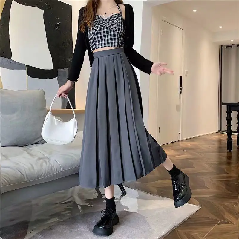 

Pleated Skirts Women Simple Loose Fashion High Waist Preppy Style Tender Soft Elegant Harajuku All-match Classic Faldas Mujer