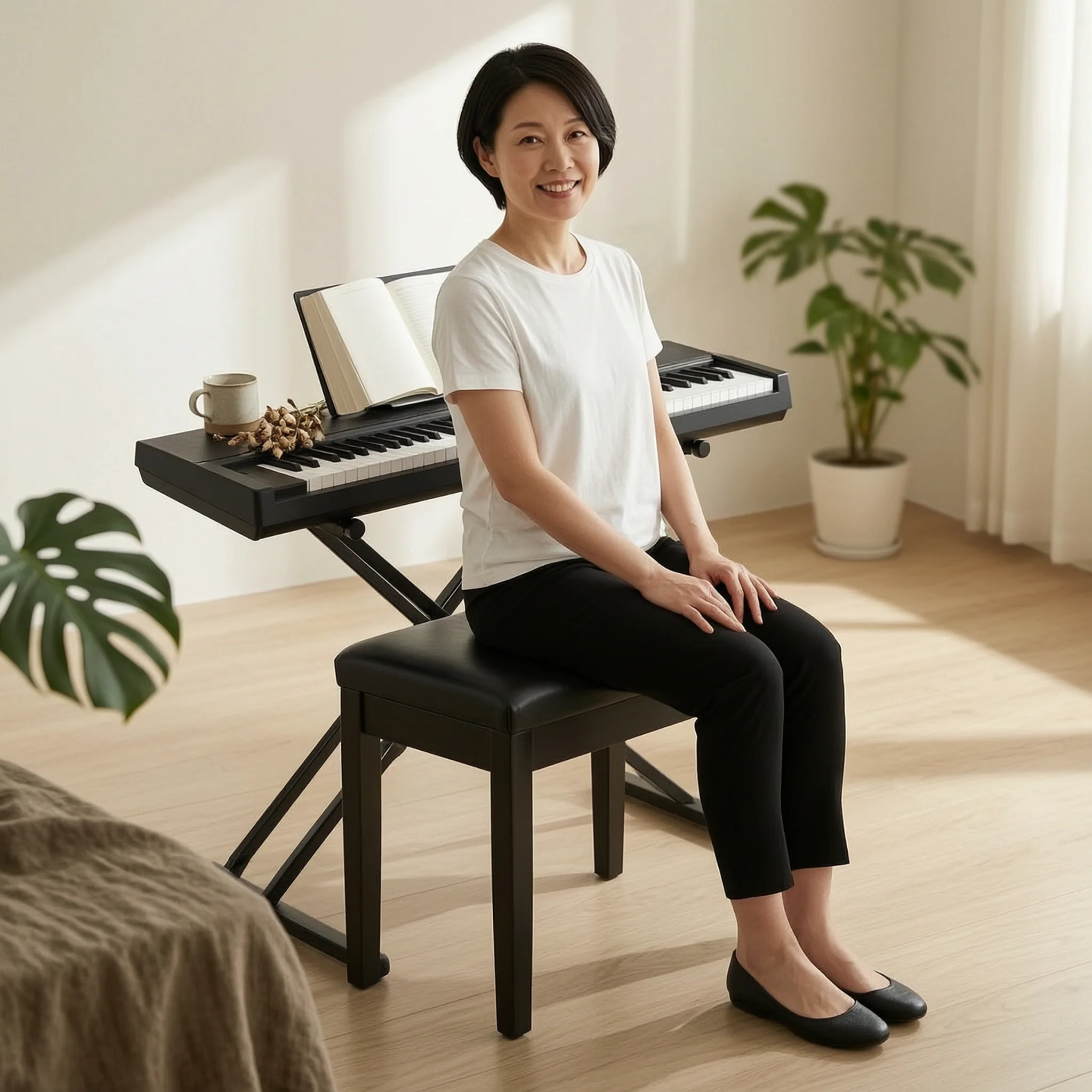 Piano Bench with Storage Wear-Resistant Storage Piano Bench Keyboard Seat Easy to Clean High-Density Sponge for Home Studio