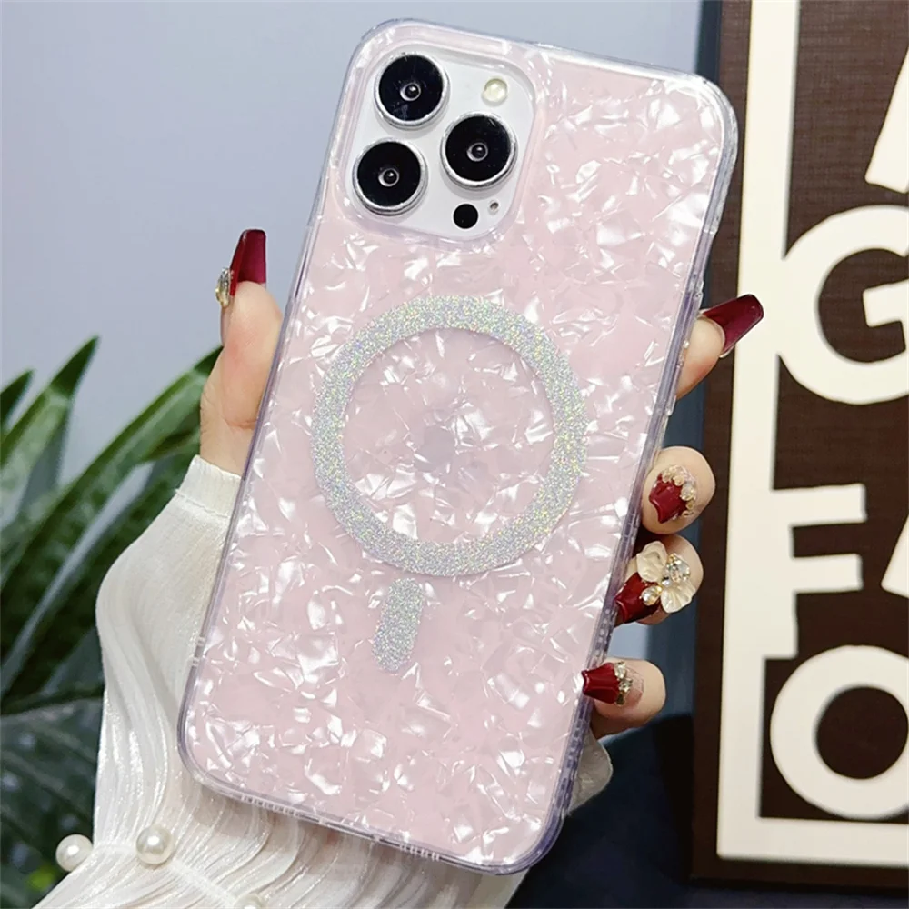 Bling Glitter Magsafe Phone Case For iPhone 16 Pro Max 16 Plus 15 Pro Shell Pattern Cover For iPhone 14 13Pro 12 11 Hard Shell