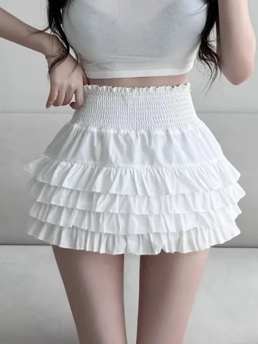 

Cute Anti-Aging ort f Skirt Women's High Waist Slimming Ballet Sle Cake Skirt Versatile Lace Trim Summer Faion