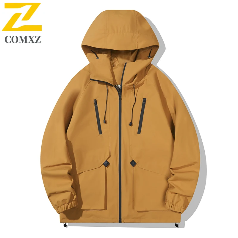 

Japanese Harajuku Men's Jacket Autumn New Solid Color Multi-Pocket Waterproof windbreaker Men Travel Camping Loose Hooded Coat