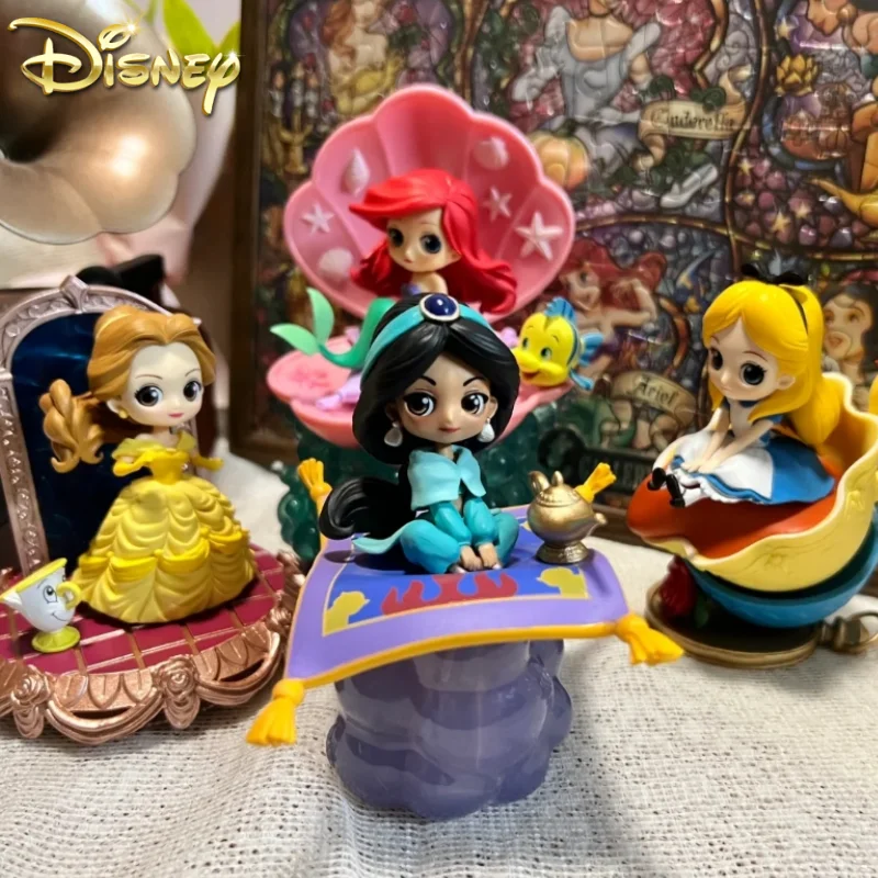 New Disney Genuine Ariel Jasmine Belle Princess Anime Girl Model Toys Mini Dolls Cute Decoration Gift Hobbies Collection