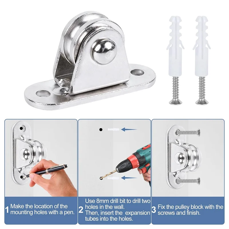 

AEE6-Pulley Block 1Inch Stainless Steel Mini Duplex Pulley Roller Frictionless Silent Wheel Heavy Duty Fixed Pulley - 1 Set