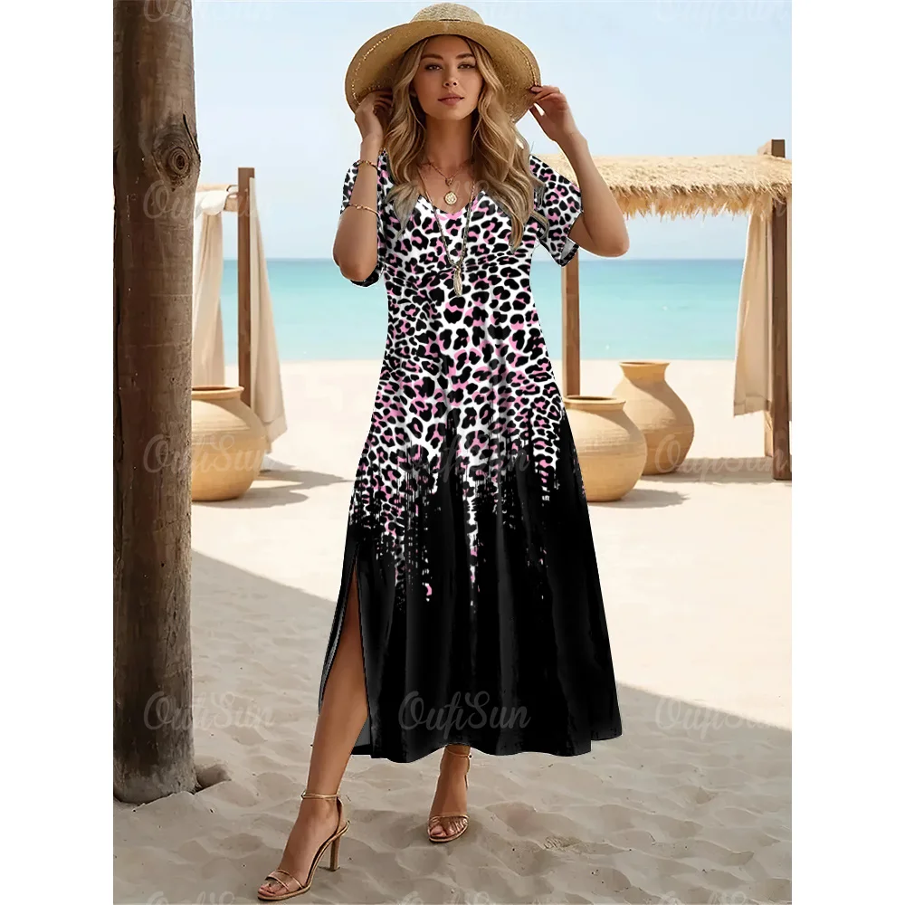 2024 Summer Designer Leopard Print Dresses For Women\'s Holiday Dresses Plus Size Female Long Dresses Women\'s Clothing Fashion