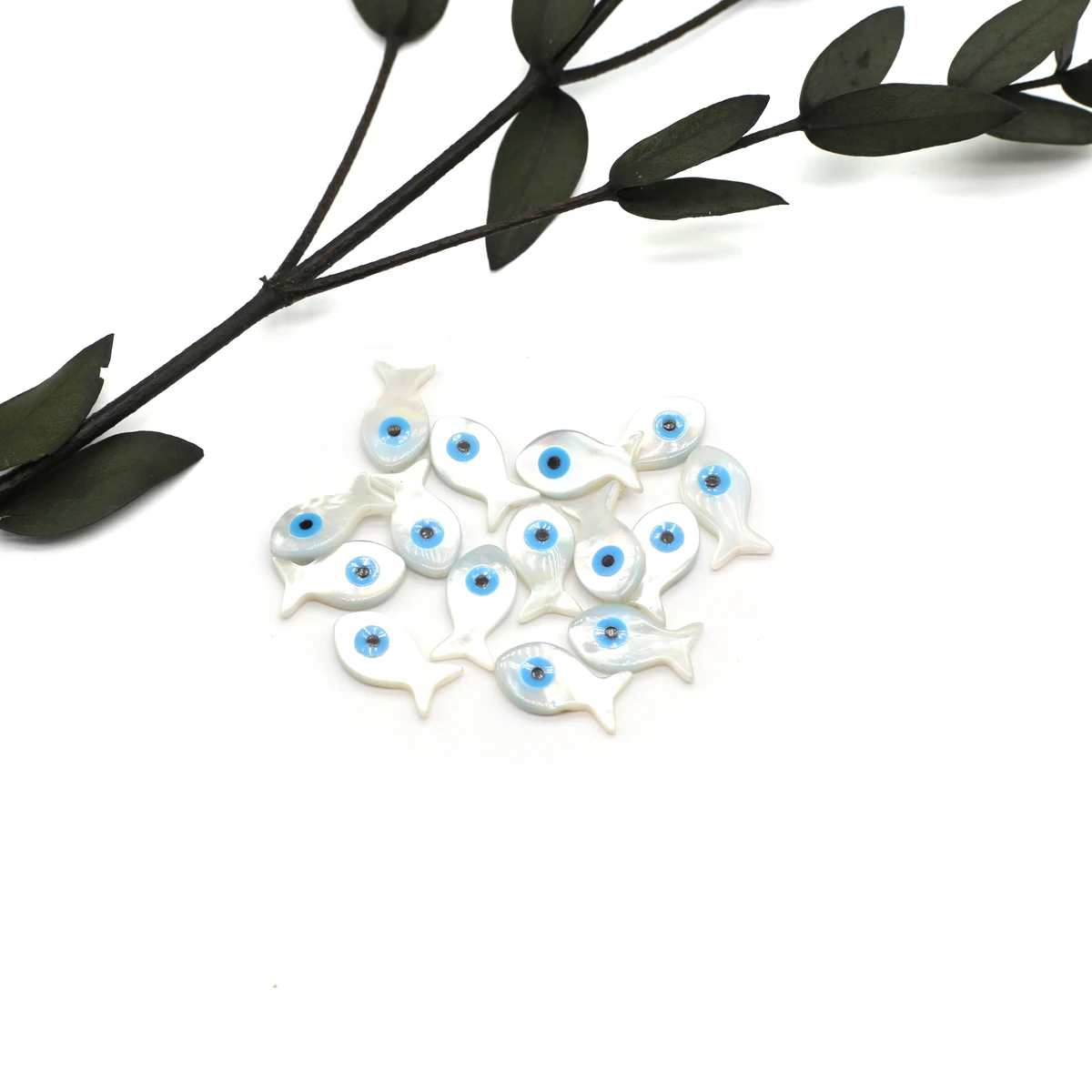 20Pcs Blue Demon Eyes Beads Natural Shell Evil Eye Fish Shape Beads Handmade Jewelry Making Bracelet Necklace Charms