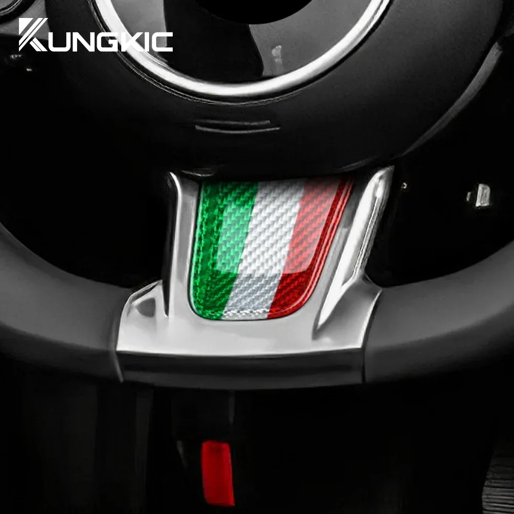 Couverture décorative en fibre de carbone véritable tricolore pour Abarth 595 Fiat 500 2020 2021 2022 2023, accessoires intérieurs de voiture
